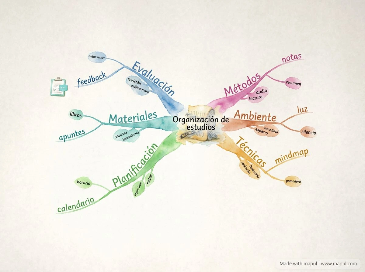 AI-exported mind map about Organización de estudios